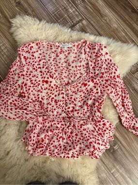 Olivaceous Cream Blouse with Red Floral Print